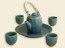 Tea pot elephant w / rattan handle blue
